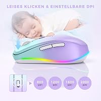 Seenda LED Vezeték Nélküli Egér, Újratölthető Jiggler Funkcióval, Csendes 2.4G USB Egér Laptophoz, 2000 DPI, Világító, Világoszöld-Lila 4