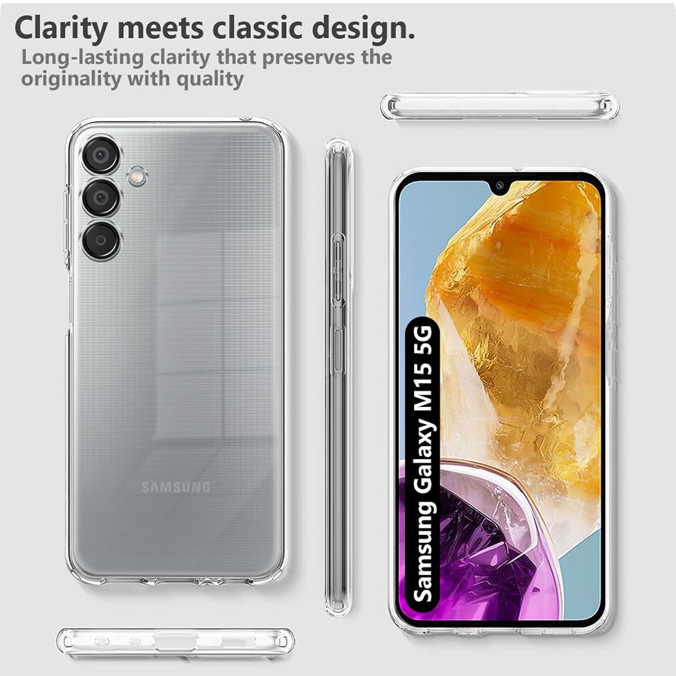 Image of Fashionury Crystal Clear Case for Samsung Galaxy M15 5G | Yellowing Resistance | Transparent TPU Silicone | Raised Camera Lips | Slim Transparent Cover