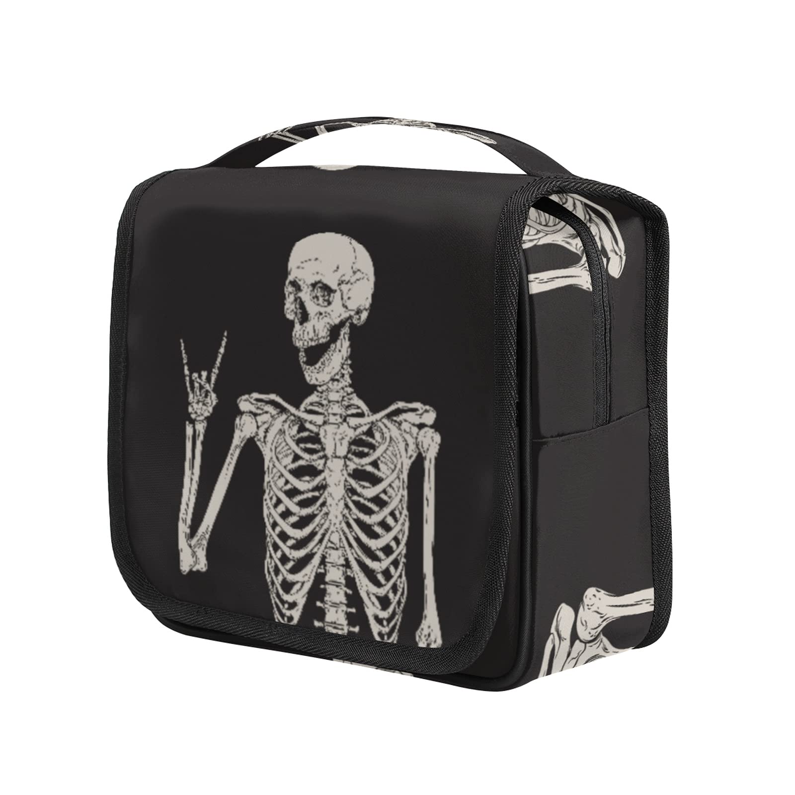 Funny Skull Skeleton Hanging Toiletry Bag, Halloween Large Cosmetic Travel Bag Portable Makeup Pouch Waterproof Travel Organizer Bag for Women Men Travel Accessories
