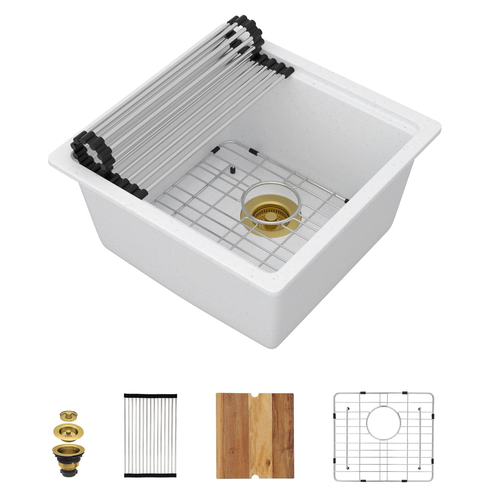 Évier de cuisine pour camping-car et bar en quartz blanc 45cm
