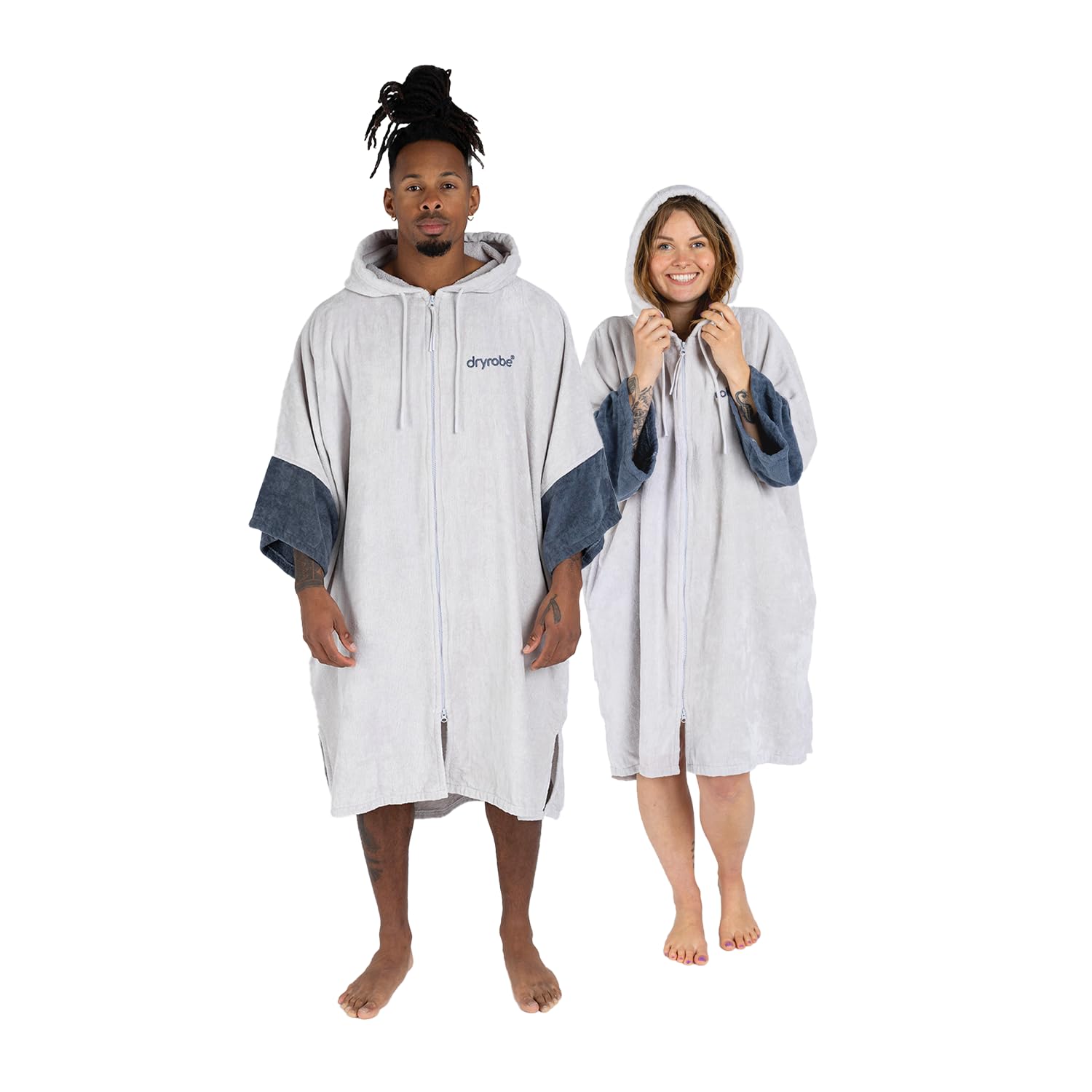 Dryrobe® Full Zip Organic Towel Swim Robe - Long Sleeve Hooded Surf Poncho Changing Robe - 100% Organic Cotton - for Swimming, Beach, Surfing - Large - Nimbus Cloud