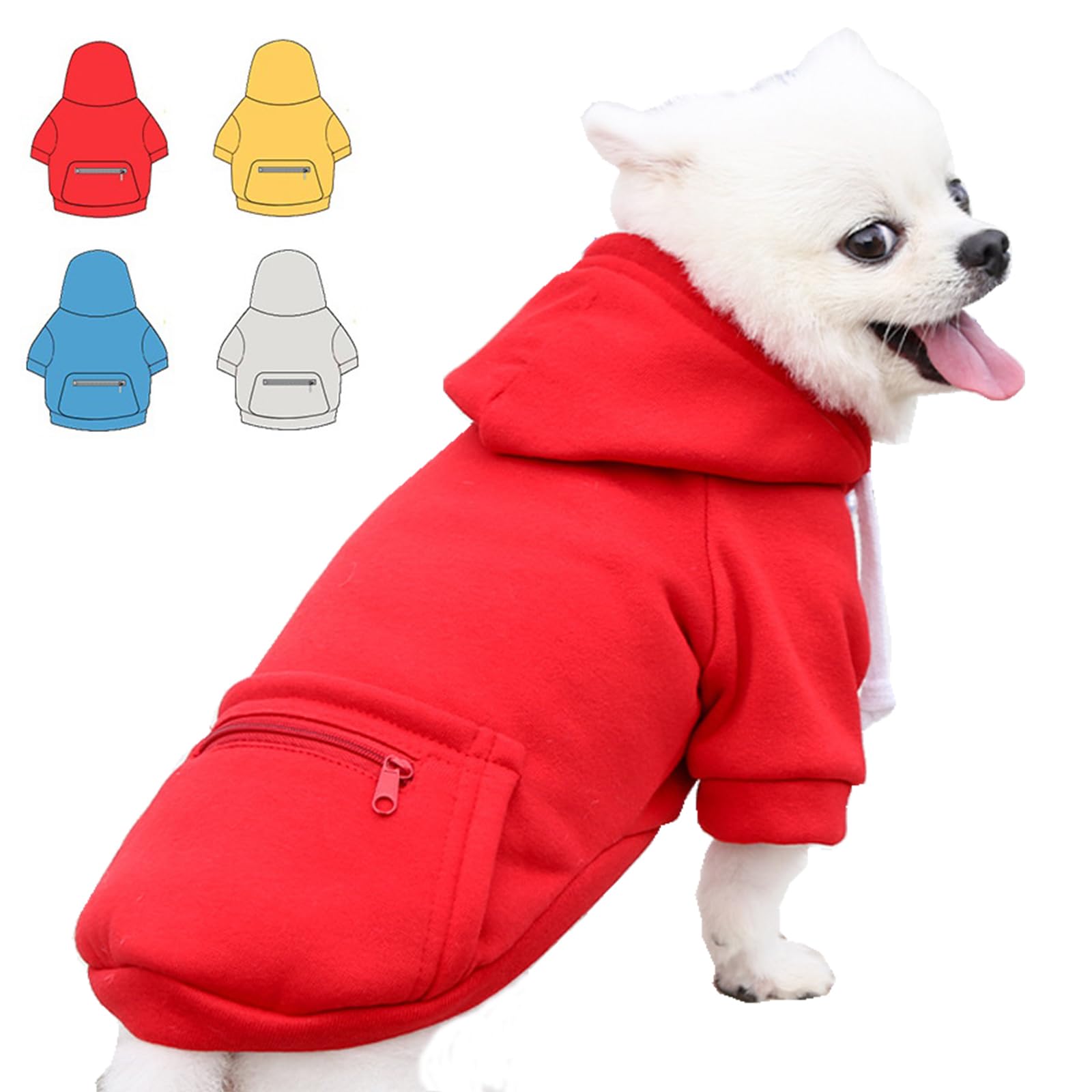Dog Hoodie for Small Medium Large Dogs,Fleece Hoodie for Dogs with Zipper Pocket,Fall Winter Warm Cat Puppy Sweatshirts(Red,S)