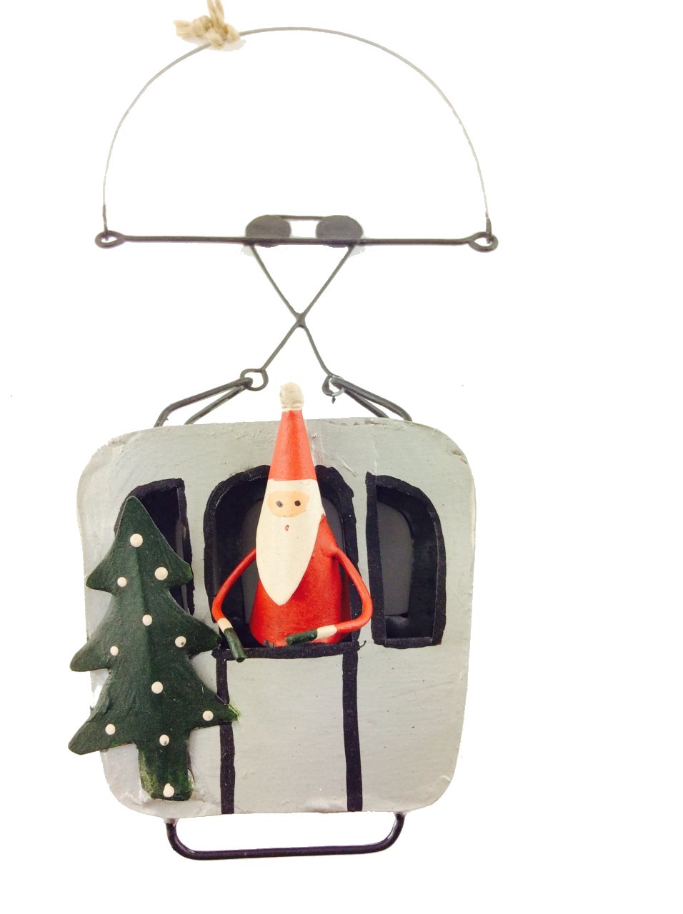 Shoeless Joe Metal Santa in Cable Car Christmas Tree Decoration with Twine