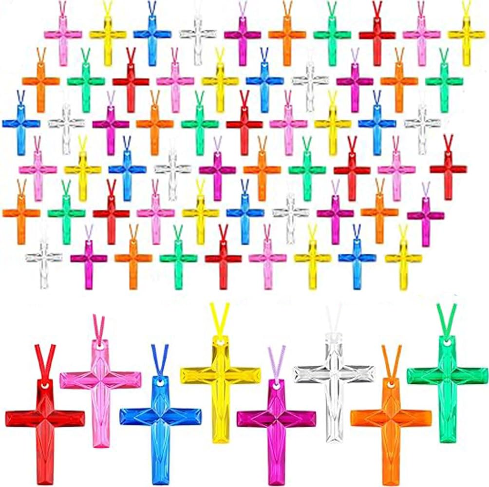 56 Piezas Collares Cruz Cristal,Regalo Cristiano a Granel, Plástico Collares Ideal Como Recuerdo de Fiesta Religiosa, Ideal para la Biblia, Domingo, Iglesia, Pascua, Navidad