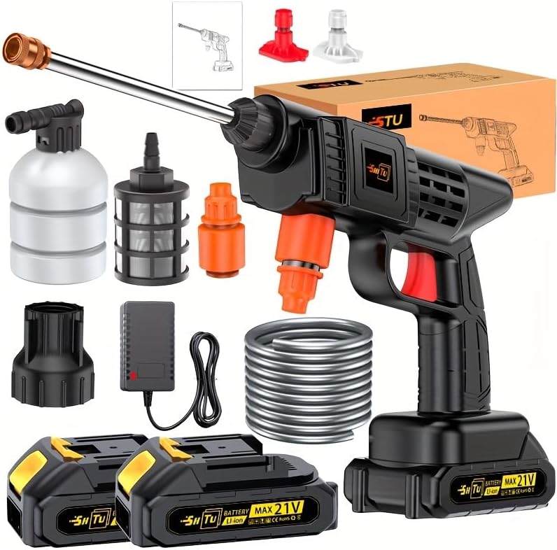 Cordless Pressure Washer,Household car wash Water Gun, Portable Washer (Black Water Gun+Battery * 1)