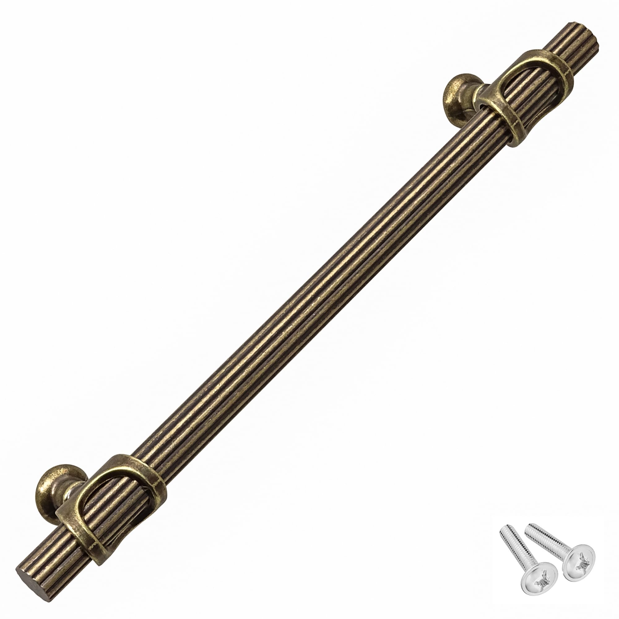 Decoranddecor Bar Drawer Pull Handles with Lines Design Kitchen Cabinet Decorative Hardware Bedroom Bathroom Furniture Accessories (224mm Hole Centres, Antique Brass) โ image 1