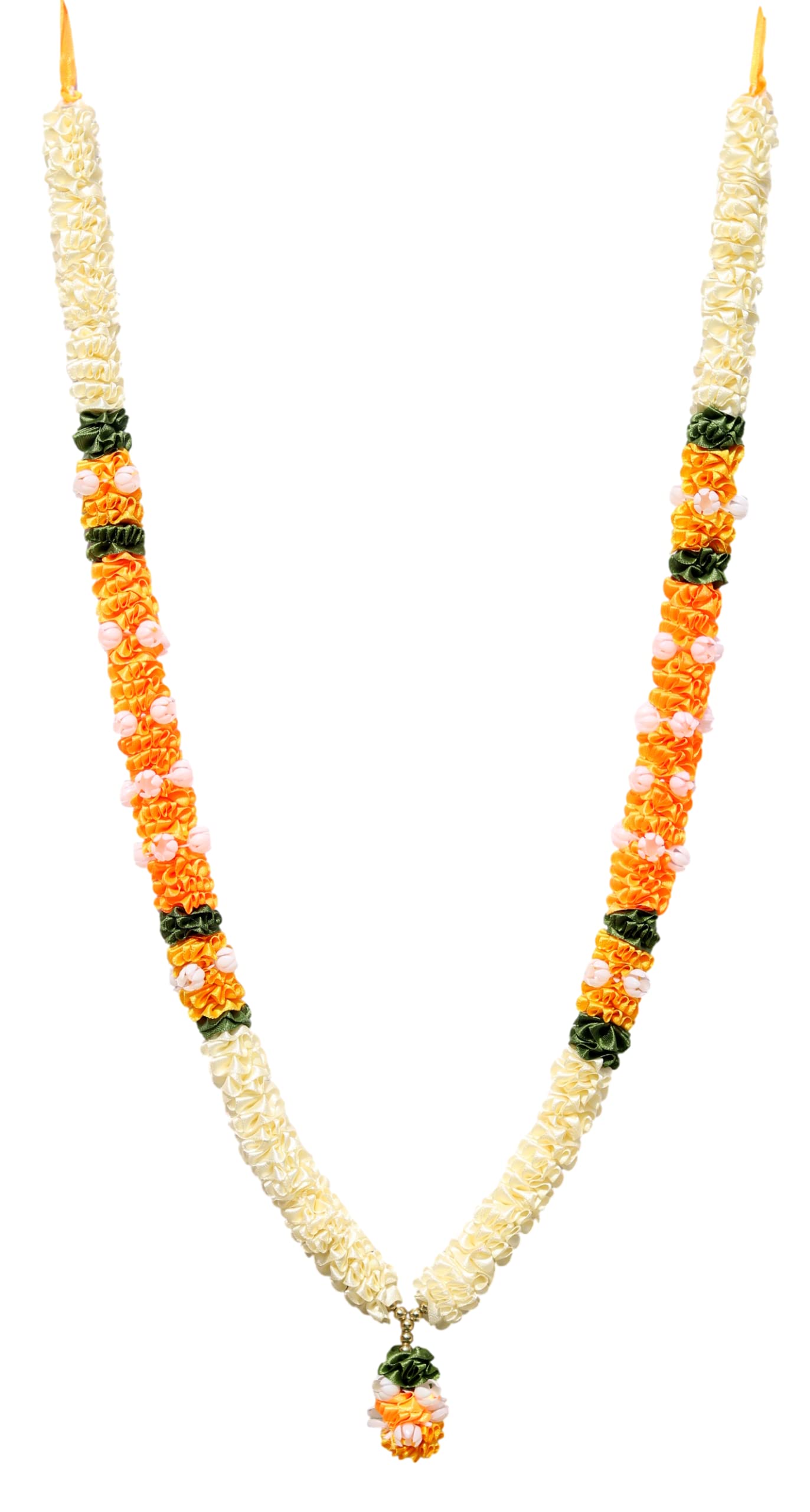 OSI ONESTOREINDIA Handcrafted Fabric Satin Ribbon Garland | for Photos, Deity/God Idols, Home &Temple Decoration. |Garland - 14 | (Step - 2, Orange - White)