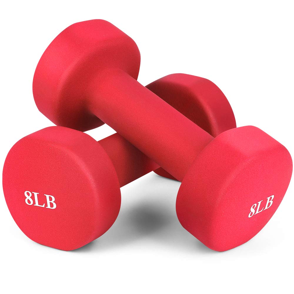 JBM Neoprene Dumbbell Pairs, 2-8lbs Hand Weight Set of 2 Non Slip Hexagonal Shape Dumbbell with Easy to Read Number, Fitness Dumbbell Set for Muscle Building, Strength-Building, Weight Management