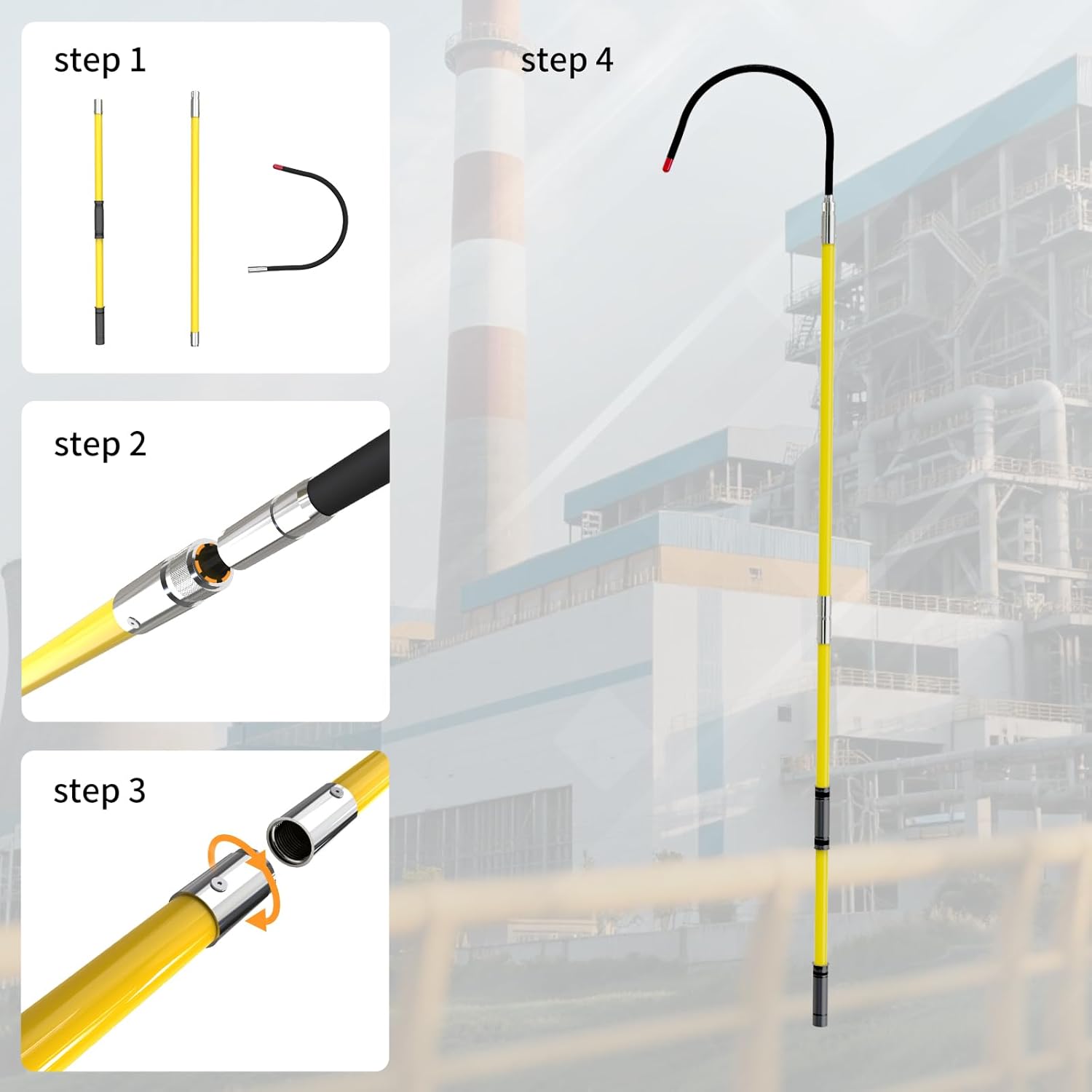 110kV High Voltage Insulated Rescue Hook​​ | ​​Retractable Fiberglass Pole​​ (3.3-6.6FT) | ​​18" Detachable Hook​​ + ​​Storage Bag​​ | ​​Non-Slip Handle​​ for ​​Substation/Fire/Construction(Yellow)