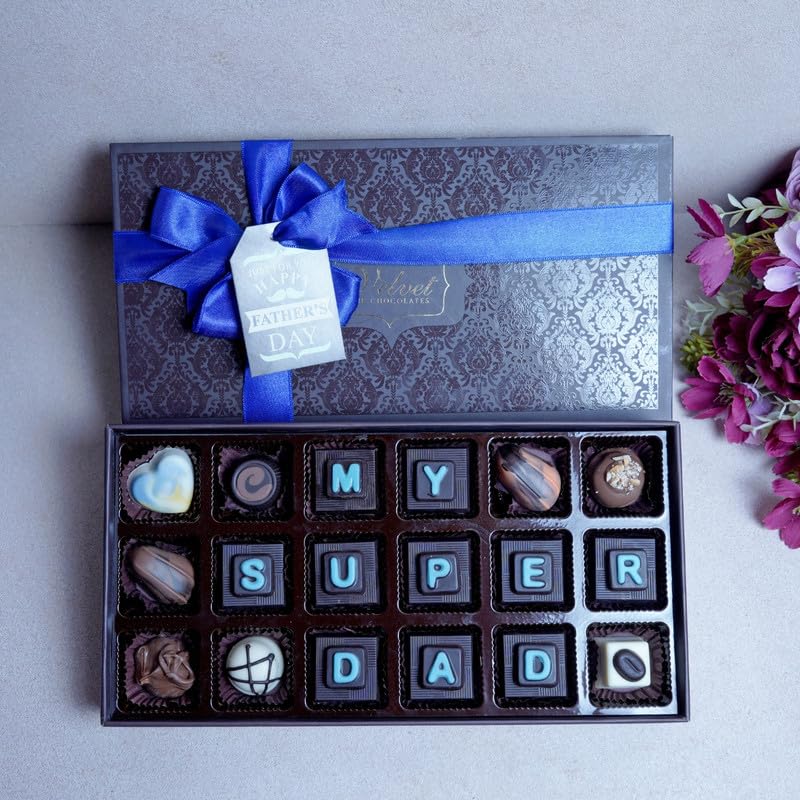 Image of Velvet Fine Chocolates Special Super Dad Box | 18 Pcs Assorted Chocolate Gift Box for Father's Day, Birthday, Anniversary, Retirement & Special Occasions | Pack of 1