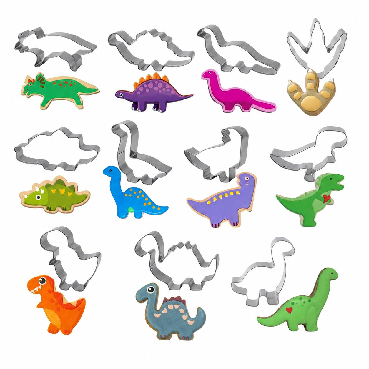Dinosaur Cookie Cutters, Stainless Steel with Rolled Safe Edges for Baking