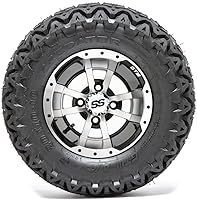 Vista 3 de GTW Combo de ruedas y neumáticos para carrito de golf de 10 pulgadas GTW Storm Trooper mecanizadas/ruedas negras en neumáticos Predator todo