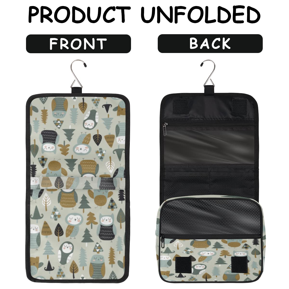 Sowa ptak podróżna kosmetyczka kreskówka sowa torba do mycia torba unisex wiszące przybory toaletowe kosmetyczne organizer do makijażu, wielobarwny, Jeden rozmiar