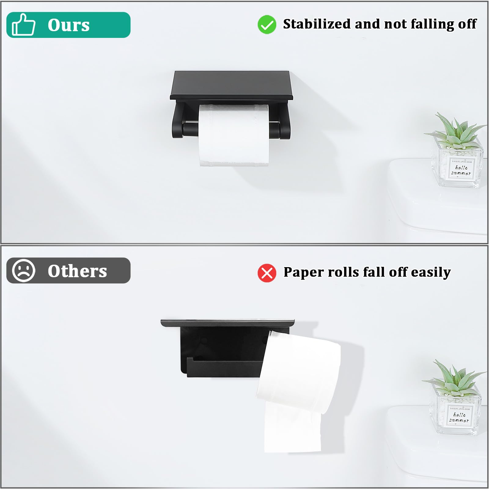 Alise Black Toilet Paper Holder with Shelf Wall Mount Adhesive or Drilling — Amazon image 3
