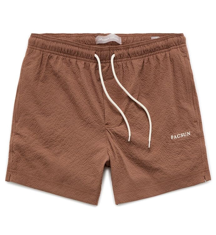 PacSun Men's Sail Brown Seersucker 4.5'' Swim Trunks