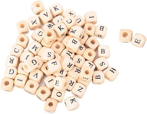 Biitfuu Cuentas de letras de madera de 0.394 pulgadas con 100 cuentas sueltas de madera de color para fabricación de joyas y suministros de