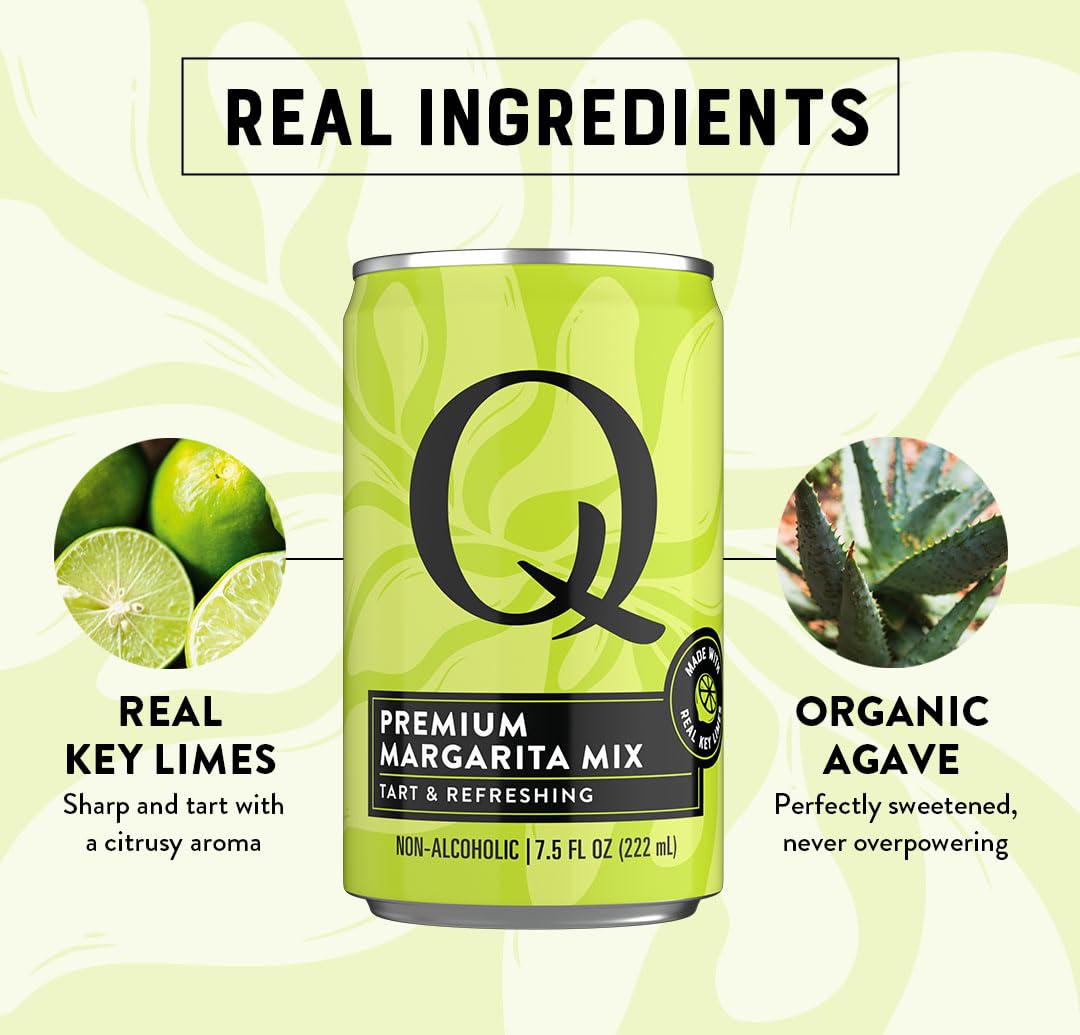Q MARGARITA MIX with Real Key Limes & Organic Agave - Ideal for Cocktails & Mocktails - Real Ingredients & Perfectly Balanced | 80 Calories per Serving | 7.5 Fl Oz Cans (Pack of 24)