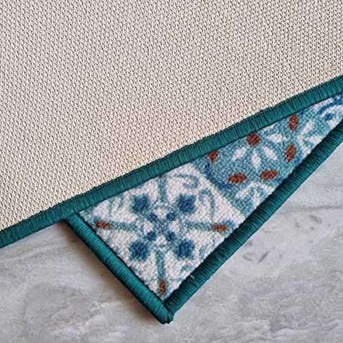 Image of Matz&More Tiles Azulejos Floor Mat | 40x60 CM | Turquoise | Nylon Tufted Gel Baking Anti-Slip | Doormat for Home Entrance, Kitchen & Bedroom