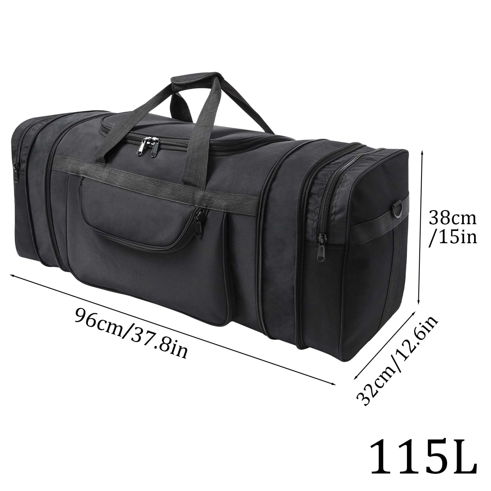 Bolsa De Viaje Hombre Mujere 62/92/115L Bolsa de Deporte Gimnasio Grande Bolso De Lona Hidrófugo Plegable Travel Duffel Bag Gym Bag Sport Duffle con Compartimento (Negro, 115L)