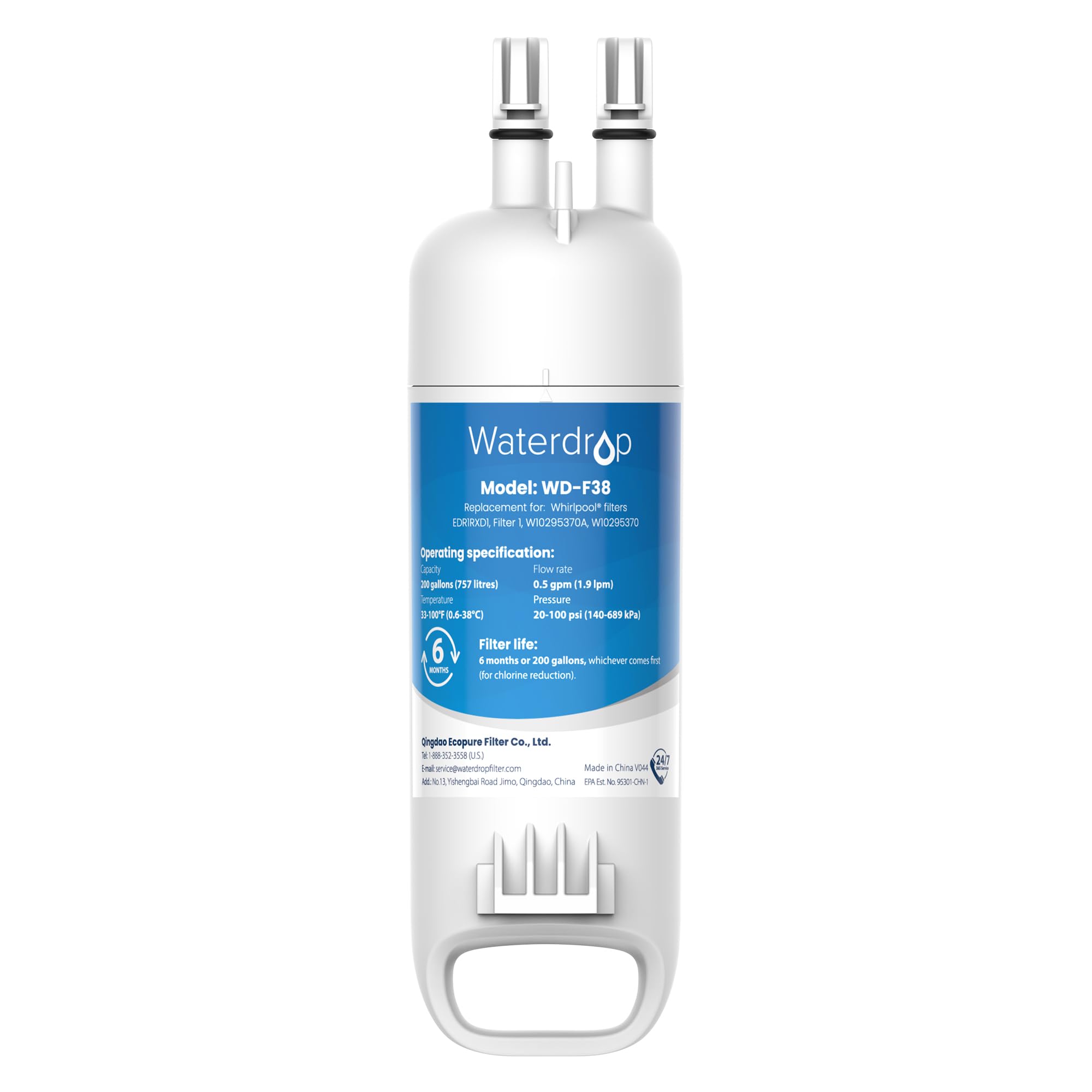 Waterdrop EDR1RXD1 Replacement for W10295370A, Everydrop® Filter 1, EDR1RXD1B, P8RFWB2L, P4RFWB, Kenmore® 46-9081, 46-9930, WD-F38 Refrigerator Water Filter, 1 Filter
