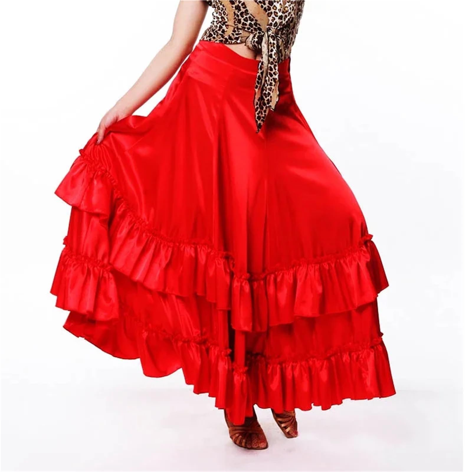 Falda Flamenca for Mujer, Vestido Rojo for actuación en el Escenario, Ropa de Baile salón, vals, Tango, Flamenco