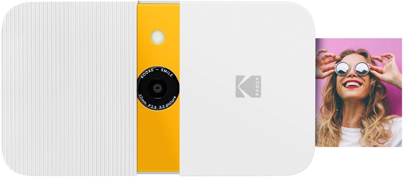 Smile Instant Print Digital Camera - Slide-Open 10MP Camera w/2x3 Zink Paper, Screen, Fixed Focus, Auto Flash & Photo Editing - White/Yellow