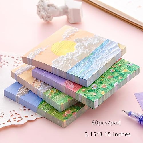 Miniatura 8 de BetterJonny - 640 notas adhesivas, 3.15 x 3.15 pulgadas, pintura al óleo, paisaje, notas autoadhesivas, 8 temas, blocs de notas adhesivas estéticas