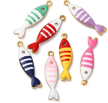 KitBeads 50Pcs Random Sardine Fish Charms Stainless Steel Sea Life Ocean Aniaml Charms for Jewelry Making Bracelets Earrings Necklaces Crafts