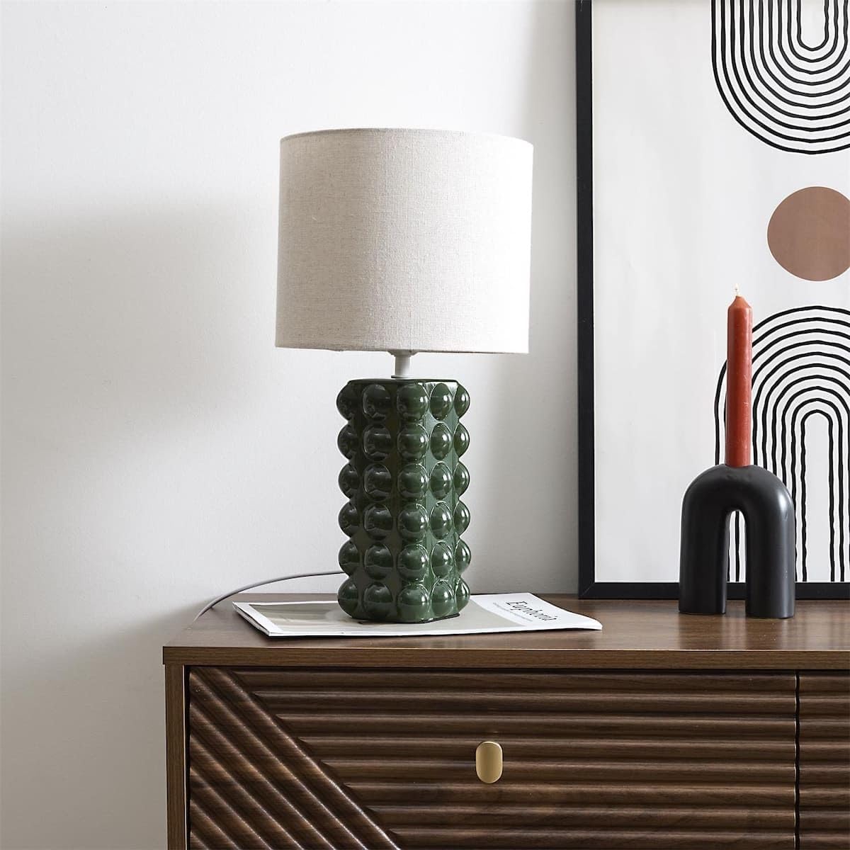AltoBuy Lampe à Poser en céramique Relief Vert forêt (H41cm)