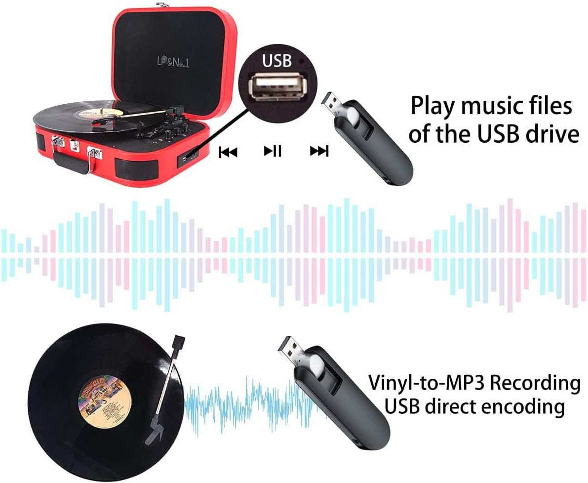 Wееklу Tор Sаlе Bluetooth Vinyl Record Player 3-Speed Belt-Drive Turntable with Dual External Stereo Speakers (Red, Built-in Speakers) Exсluѕіvе Bluetooth Vinyl Record Player 3-Speed Belt-Drive Turntable with Dual External Stereo Speakers (Red, Built-in Speakers)