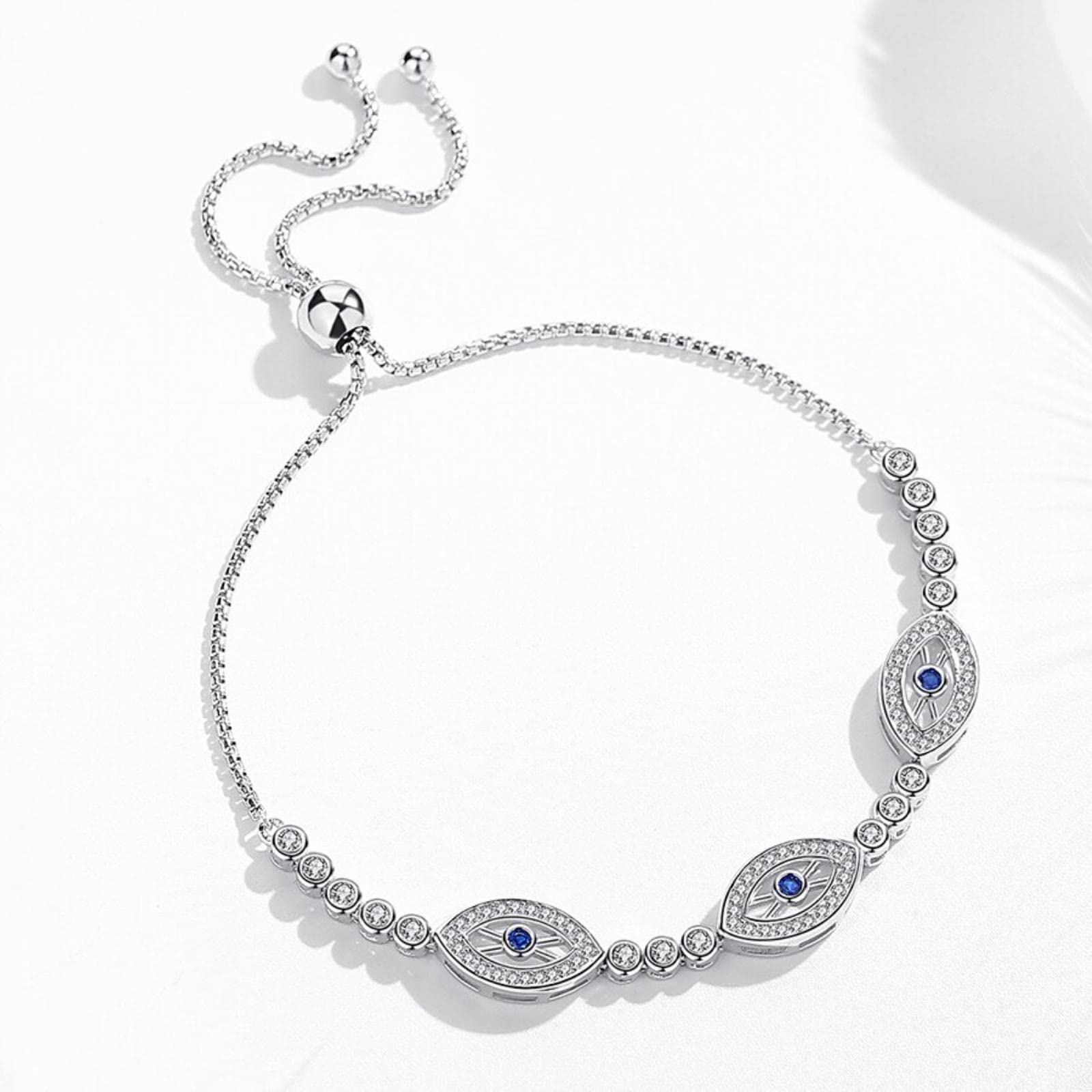 Braccialetto Da Donna Con Occhio Diabolico Lucky Hamsa 925 Gioielli In Argento Sterling Regalo Braccialetto Da Tennis In Cristallo Cz Con Occhi Azzurri Rotondi Di Lusso