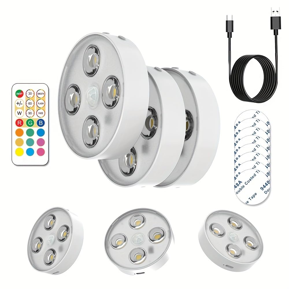 Picture Lights for Wall, 13 RGB Color Rechargeable Battery Operated Picture Frame Lights, Puck Lights with Remote, Dimmable & Timer Art Lighting for Paintings Wireless, Magnetic Gallery Light(6 Pack)