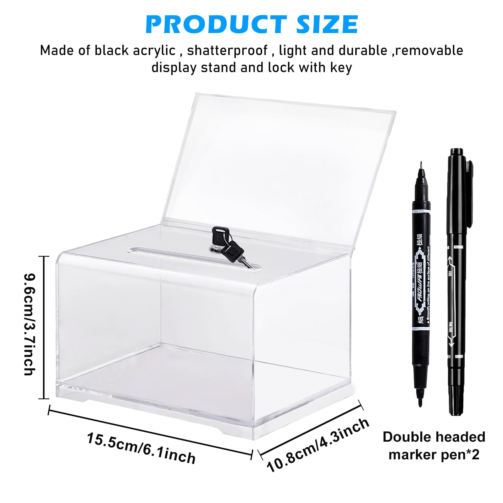 Scatola Donazioni Trasparente Con Serratura - Urna In Acrilico 16x12x10cm Per Raccolte Fondi, Voti, Suggerimenti - Foto 4