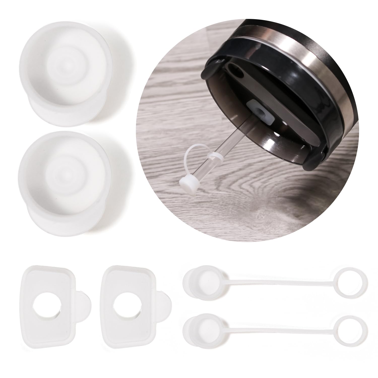 SKYLMW Silicone Spill Proof Stopper 6 PCS, Compatible with Stanley Cup 1.0/2.0 40oz/ 30oz, Tumbler Accessories, Set of 2 Straw Cover Cap, 2 Square Spill Stopper and 2 Round Leak Stopper
