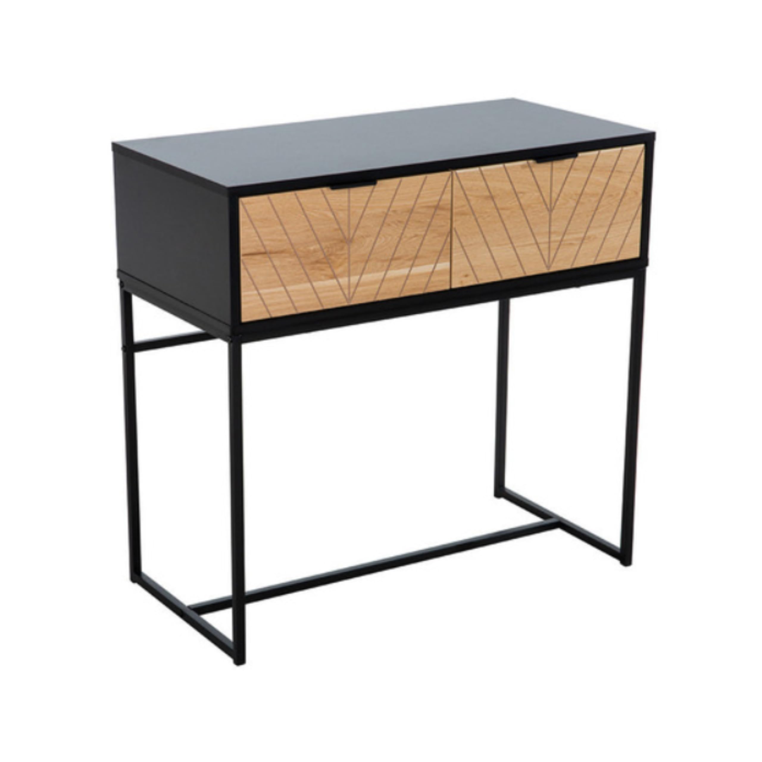 Console nera con frontale a spina di pesce rovere