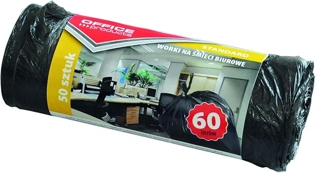 Waste Bin Liners OFFICE PRODUCTS, standard (HDPE), 60 l, 50 szt., czarne