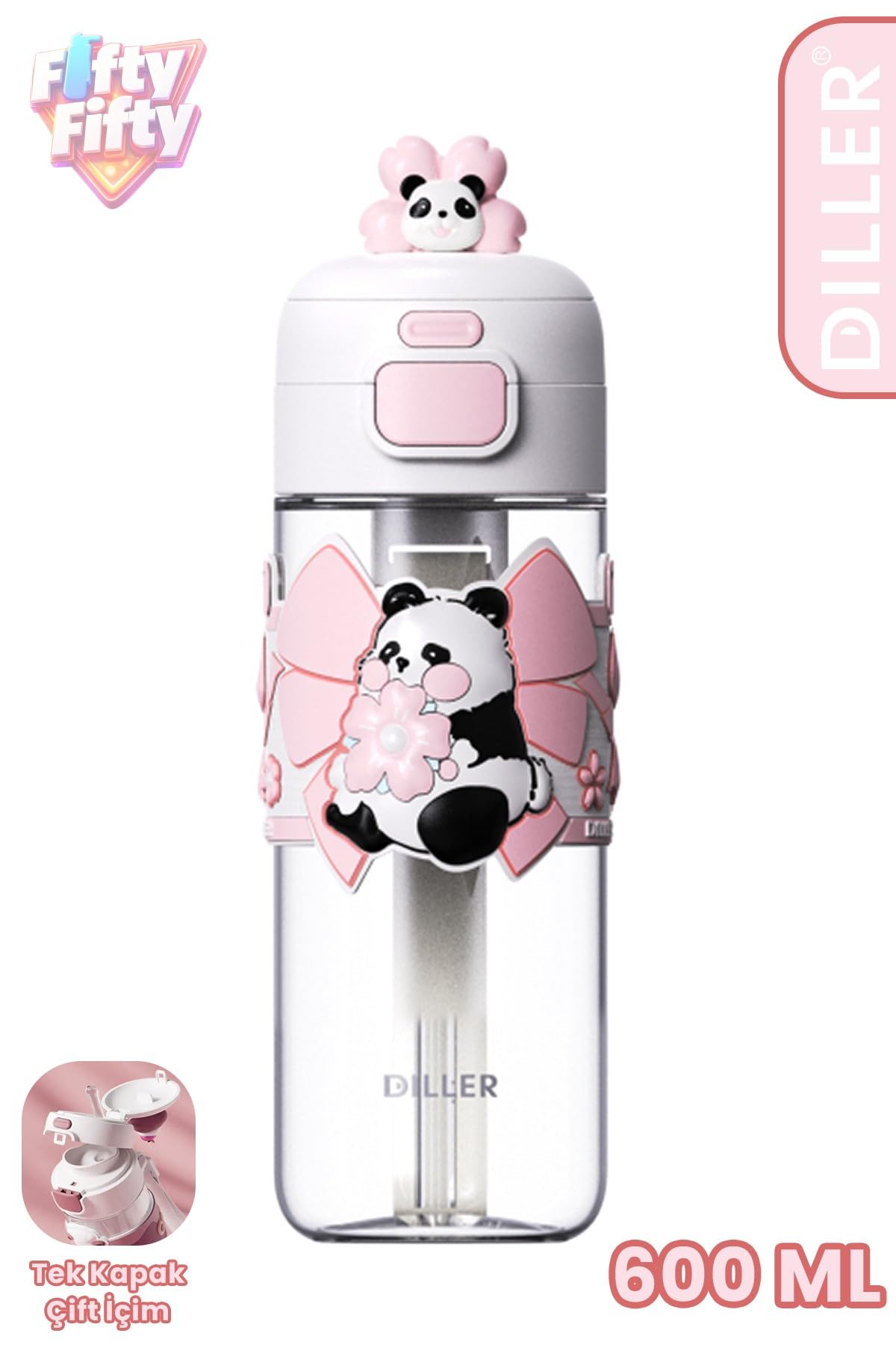 DILLER 600 ML Pipetli & Rahat İçim Çift Kullanım Tritan Su matarası Suluk -FFD600RENK3