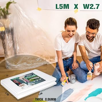 2.7 X 5M Large Polythene Sheeting - 700G Plastic Sheeting Heavy Duty Waterproof Clear Garden Grow Polythene Cover Sheets for Gardening Insulation Building Rubble Protection Painting Furniture