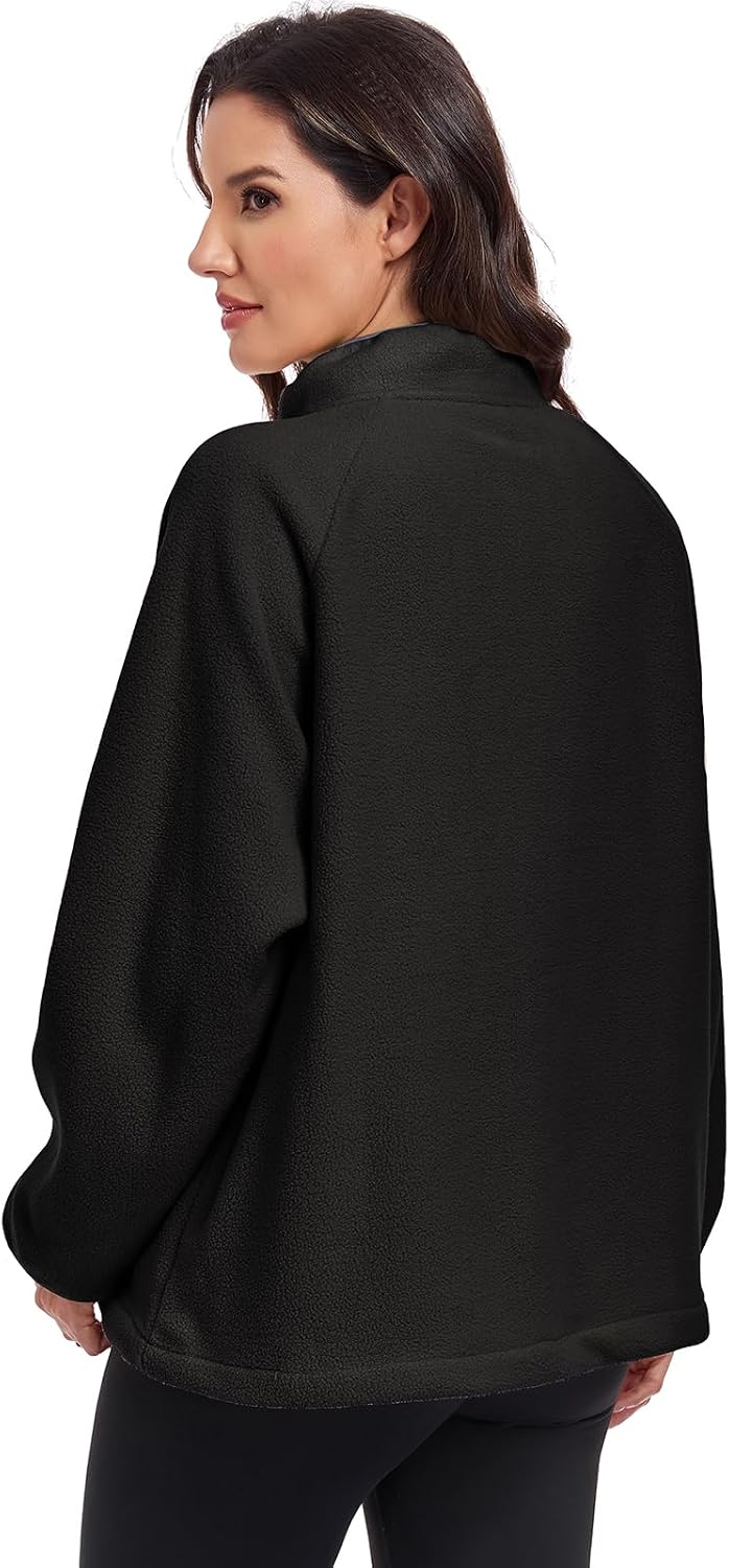 HOUZONIY Womens Button Pullover Fleece Jacket Long Sleeve V Neck Warm Fuzzy Sweatshirt Comfy Sweater Coat with Pockets