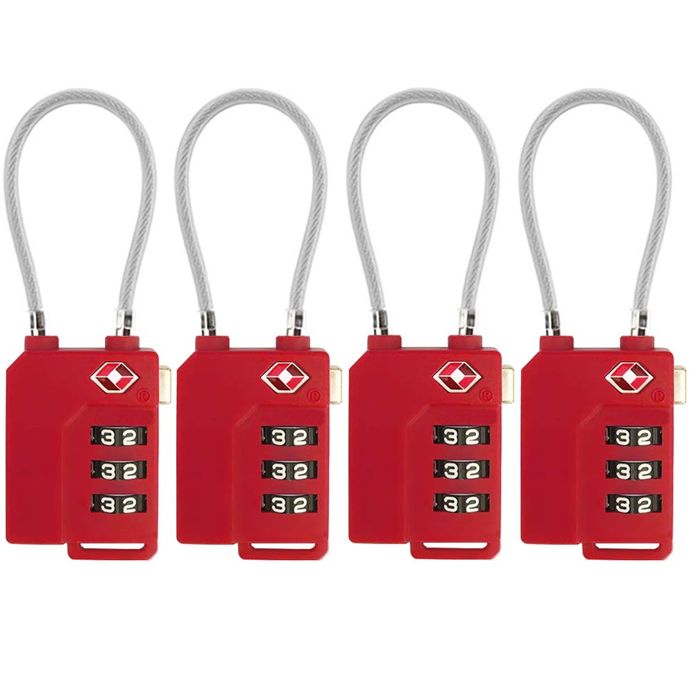 Zhovee Red Tsa Lock Security 3 Digit Combination Suitcase Luggage Bag Code Lock Padlock ( 4-Pack)
