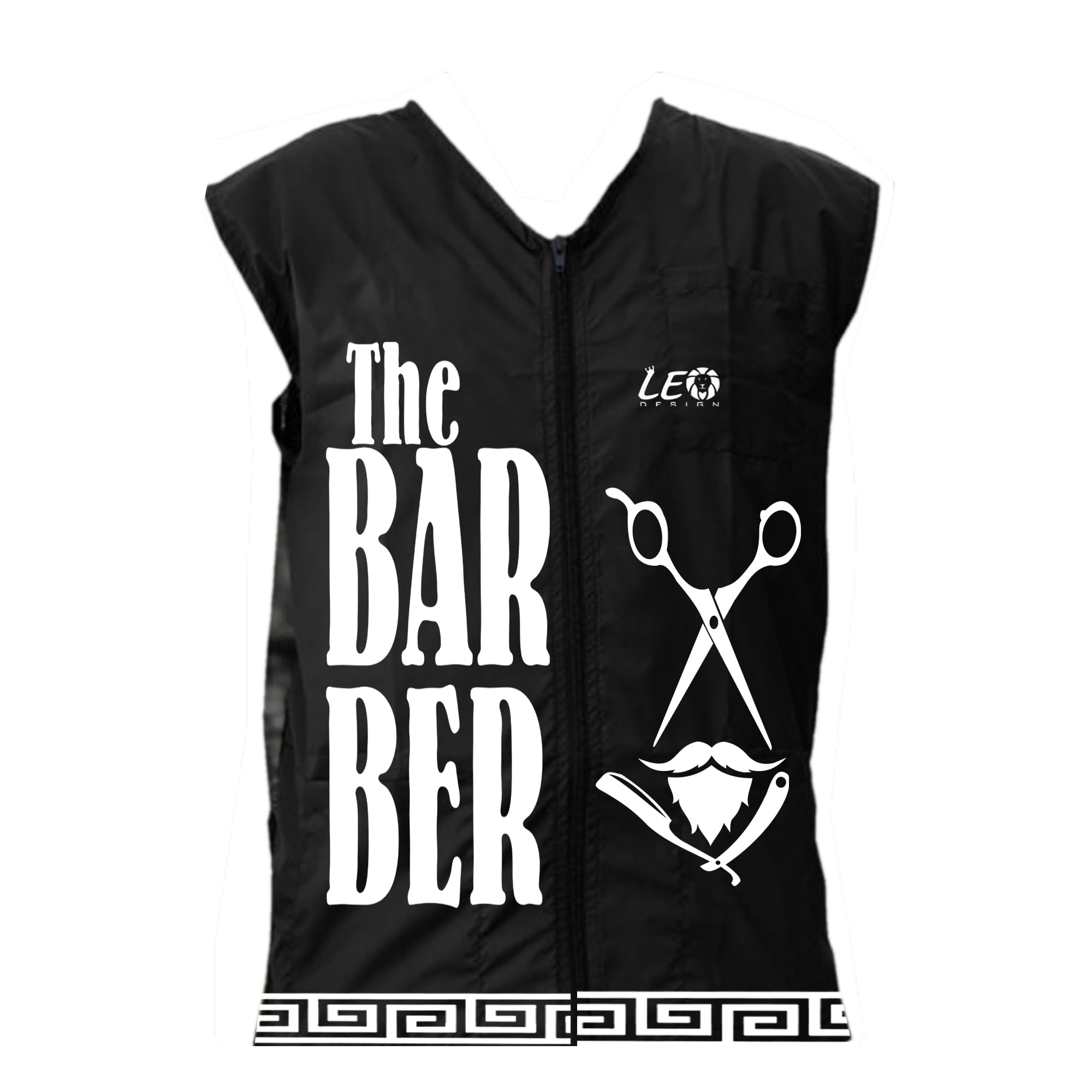 Professional Custom Barber Vest,Barber Jacket,Barber Stylist Vest,Barbershop Stylist Vest, Black With Barber Tools Print,Barber Smock,Haircut Smock,Personlize Barber Uniform,Barber Pole logo Vest