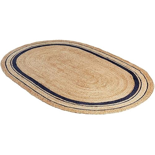 DN Handicraft Alfombra reversible de fibra natural india, 150 x 240 cm, color negro, ovalada de yute Cover