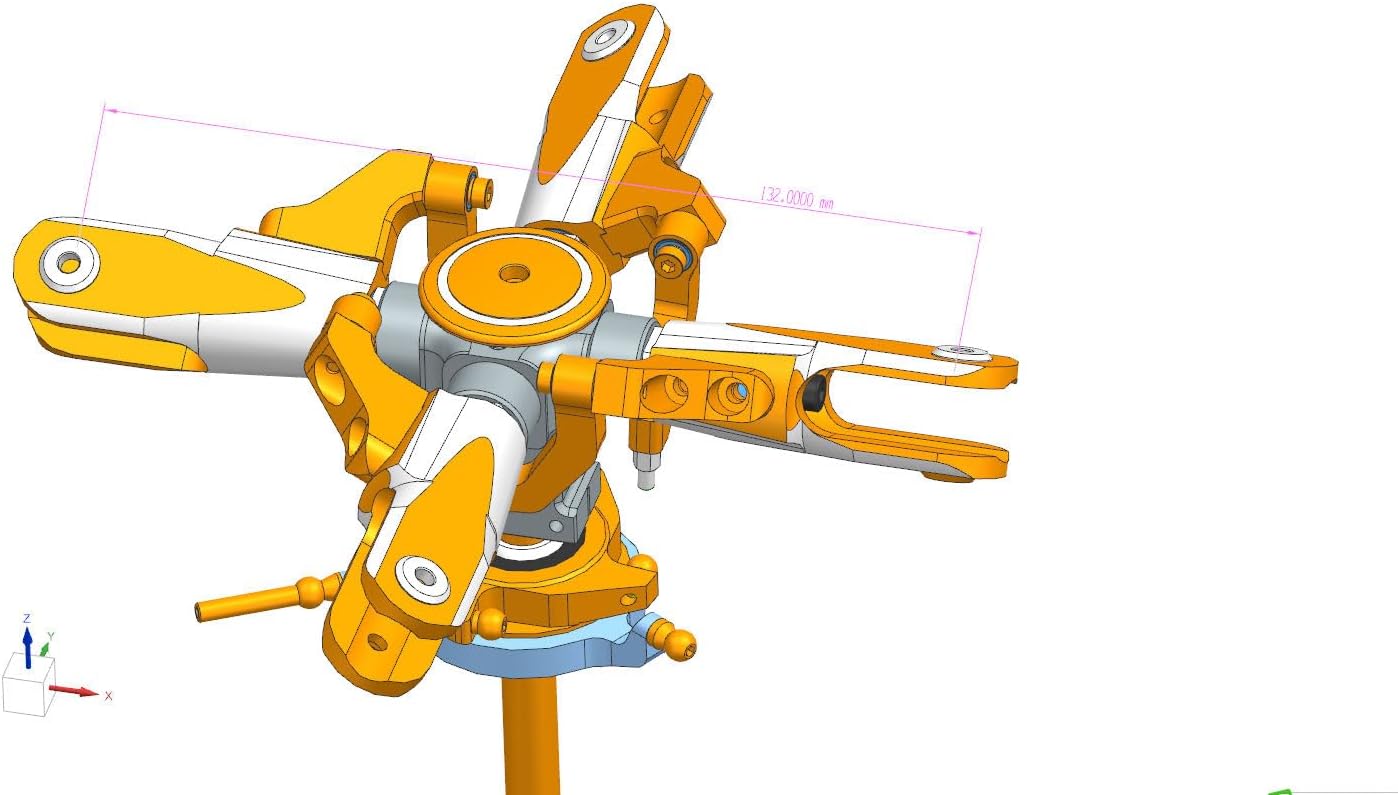 Technical drawing of the 4-blade rotor head with dimensions