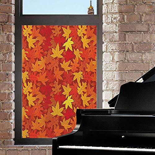 Orange Window Film Privacy Film,Colorful Autumn Fall Season Maple Leaves In Unusual Designs Nature Print Decoration For Bathroom Office Living Room,Burnt 24 Inch X 36 Inch, 24X36 Inch #TOP1