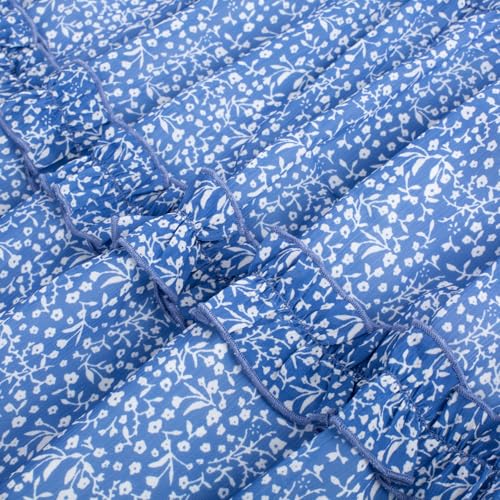Image of Scarlet Darkness Blue and White Floral Dress for Women A Line Sundress Flowy Summer Dress Blue L