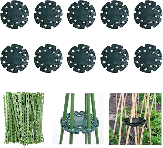 ansd 10 Pcs Wigwam Cane Grips with 12 Holes Plant Cane Support Holder For Garden Climbing Plants,Runner Beans,Peas,Sweet Pea,Cucumbers,Tomatoes