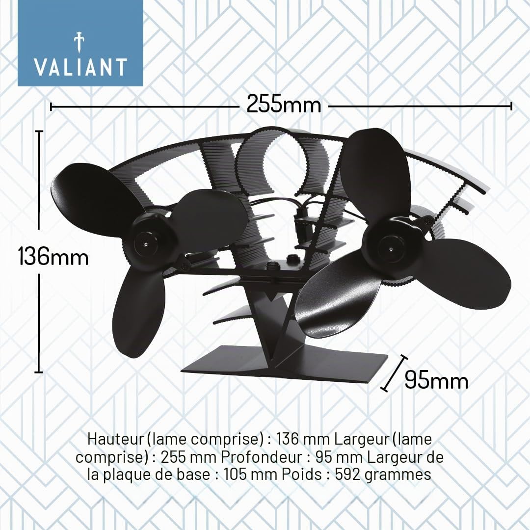 Valiant Whirlwind Ventilateur de poêle – Ventilateur de brûleur à bûches à Circulation d'air Chaud, Noir