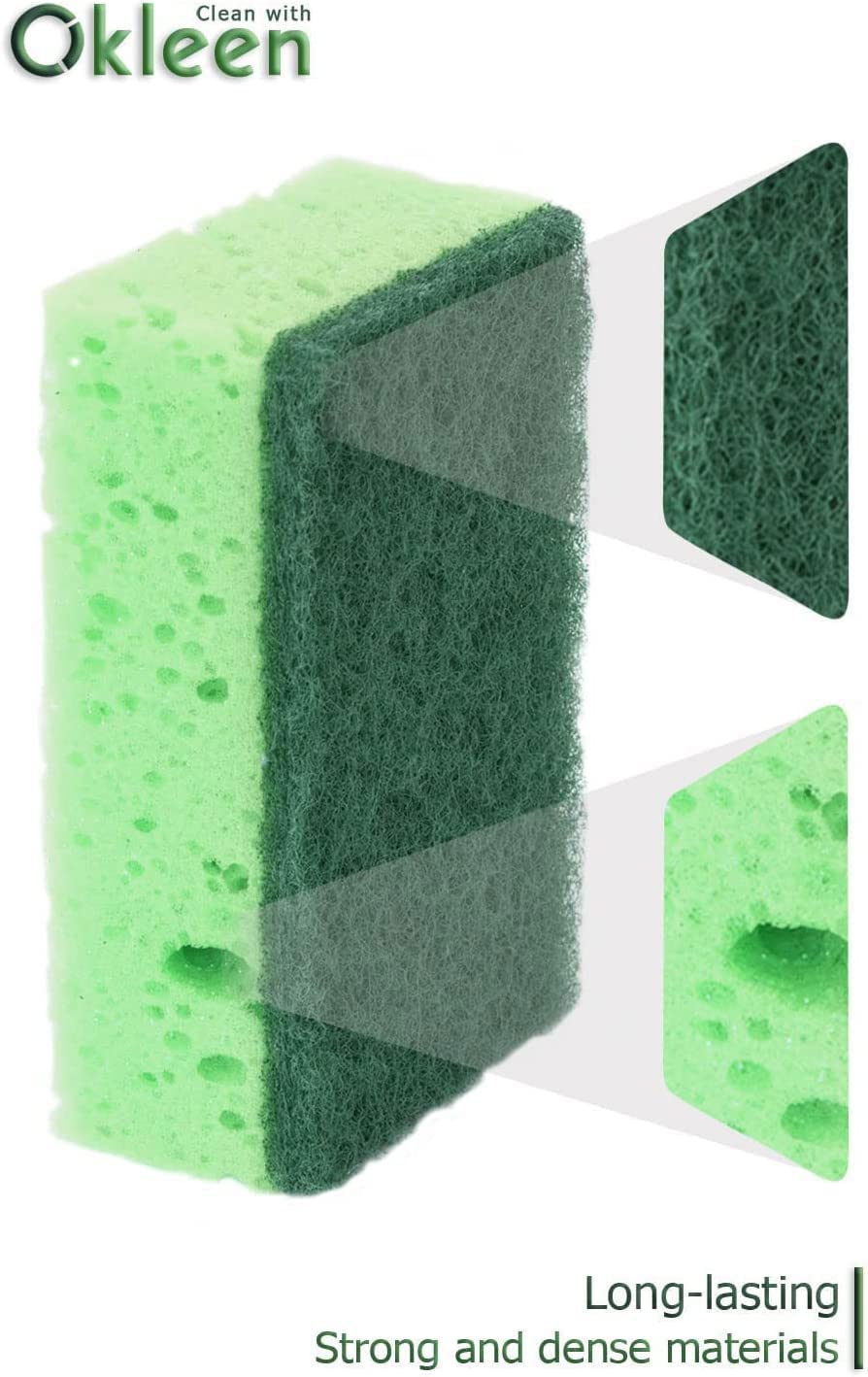 Esponja multiusos verde para fregar. Fabricado en Europa. Paquete de 9, 4.3 x 2.8 x 1.4 pulgadas. Fibra resistente e inodora. Las mejores esponjas y estropajos de cocina duraderos, delicados,