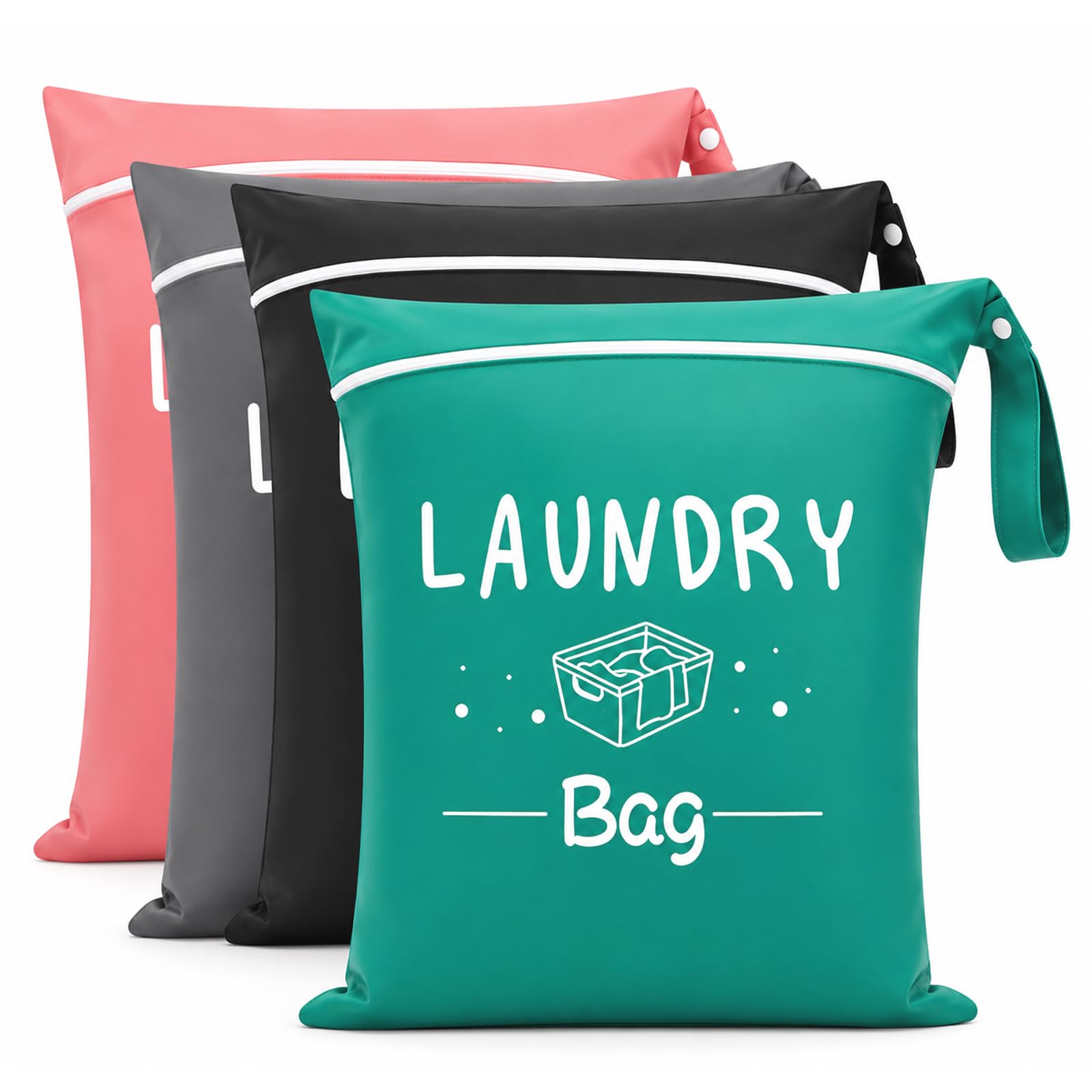 4 Pcs Travel Laundry Bags, Travel Laundry Bags for Dirty Clothes, Dirty Laundry Bag, Portable Storage with Zipper, For Home Travels and Camping (Green, Pink, Grey and Black)