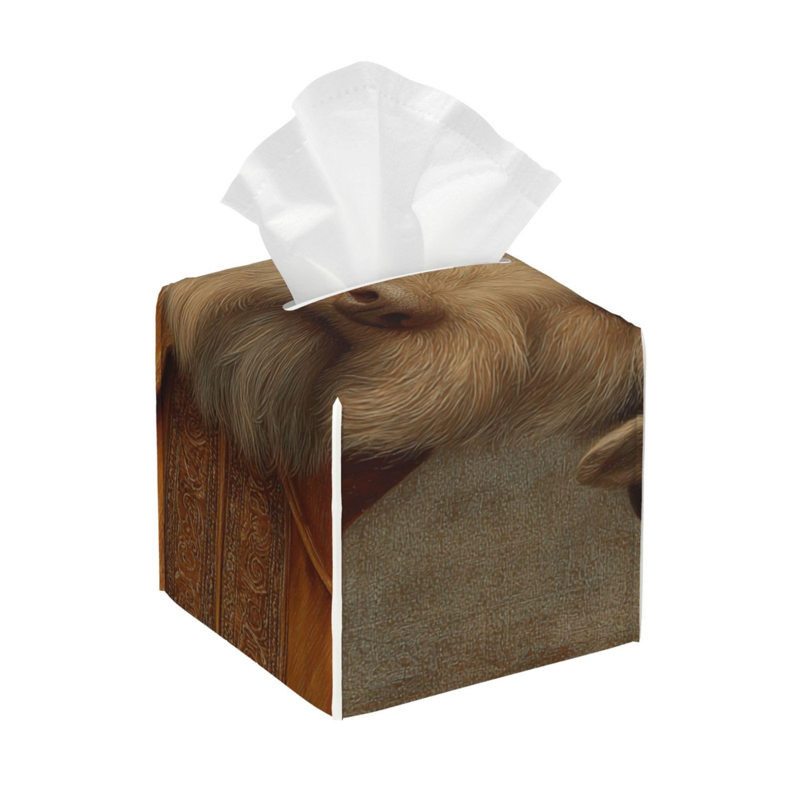 Dog Wearing A Brown Hat Tissue Box Cover Square Pu Leather Waterproof Tissue Box Holder for Car Bathroom Bedroom Office Tabletop Decor